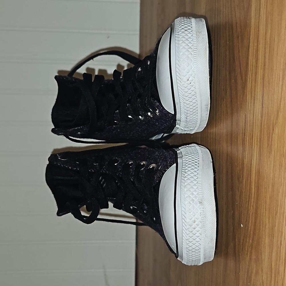 Converse men 7 women 9 black purple blue knit weave canvas lined sneakers - Picture 11 of 14